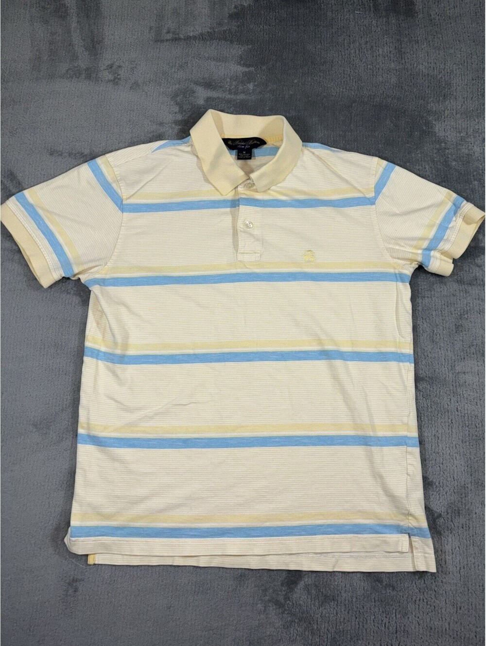 Brooks Brothers Polo Shirt Men M Yellow Stripe Slim Fit Short Sleeve Preppy